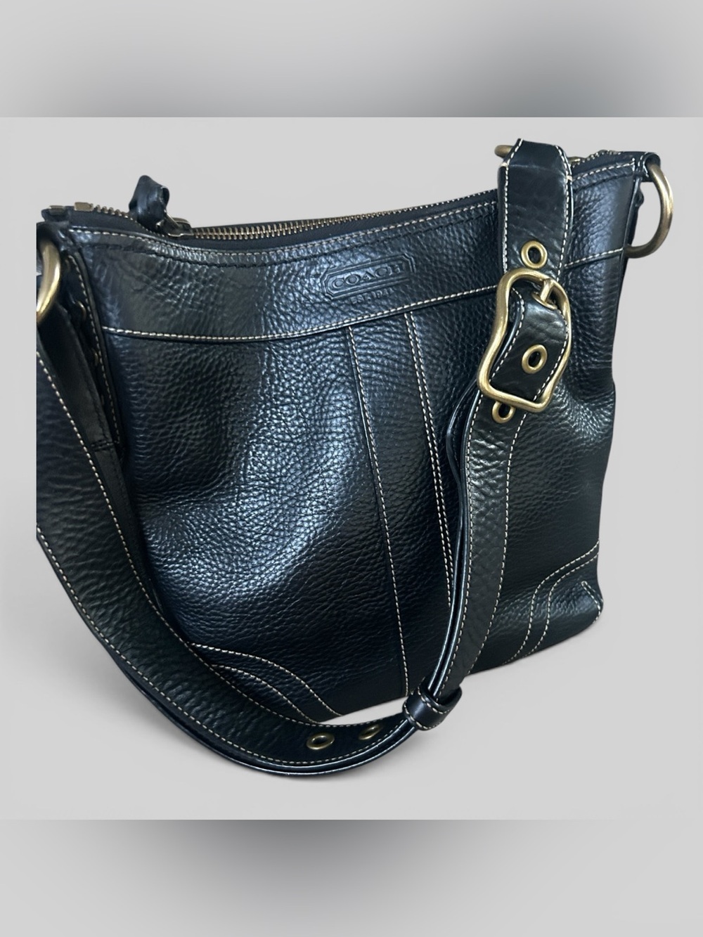 Coach vintage y2k black pebbled leather Bleecker bag gothic 10398 slim duffle